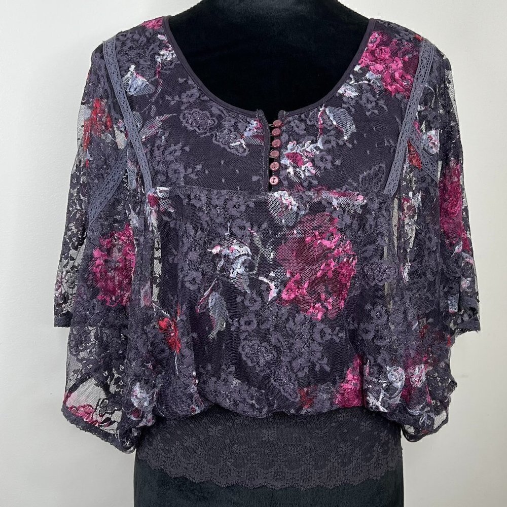 Free People Lace Batwing Top with Tank Underneath and button front details